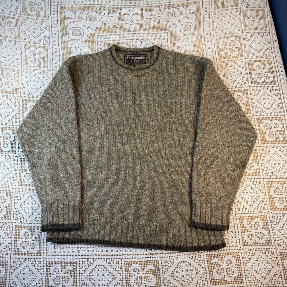 Abercrombie & Fitch Vintage Shetland Wool Sweater Beige Cream Marled M Flawed